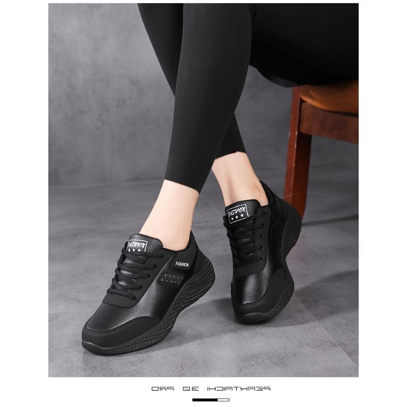 Autumn New Leather Large Size Women's Shoes Casual Sneakers Round Head Flat Heel Fashion Casual Women's Shoes Running Shoes