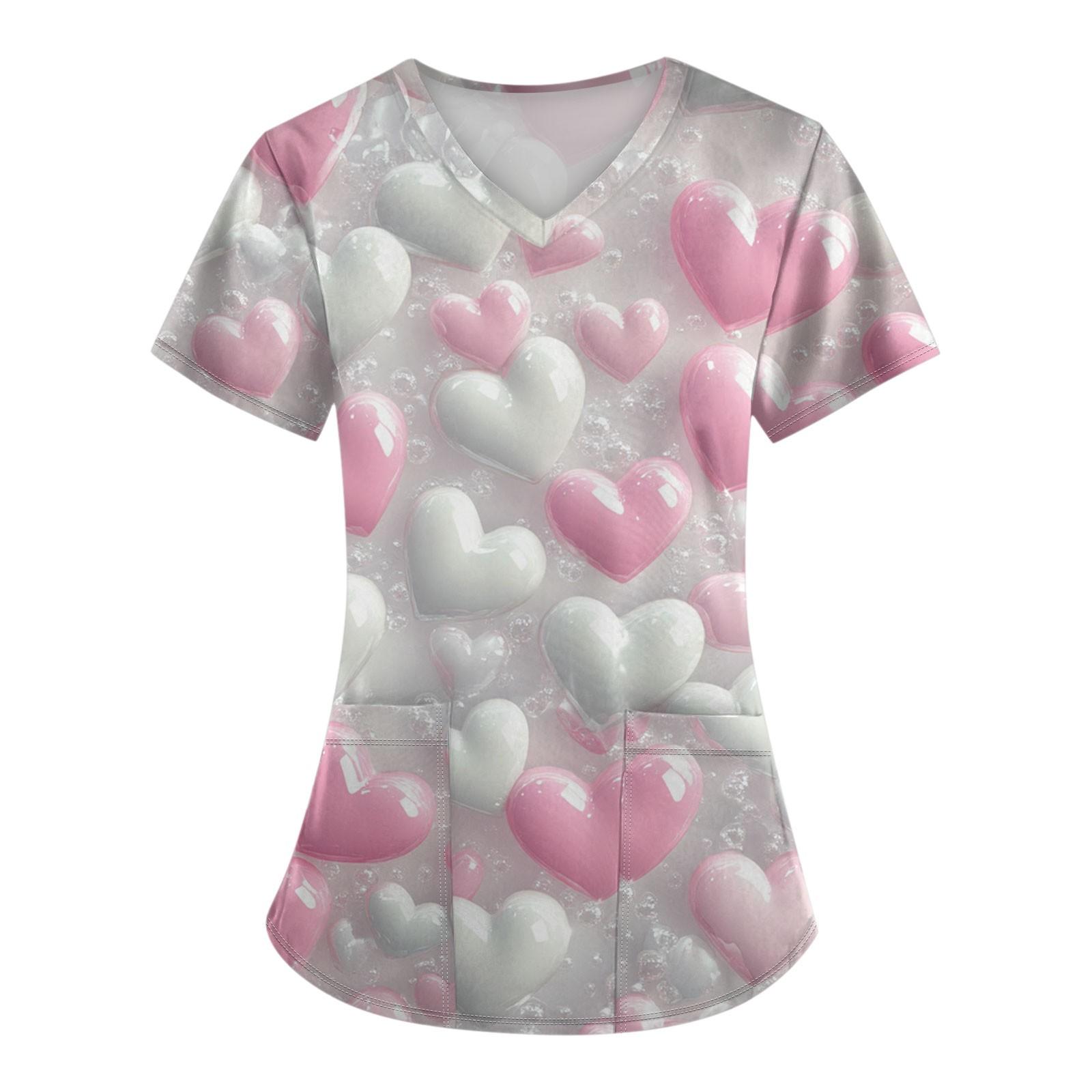 

Женские модные топы с короткими рукавами и V-образным вырезом с принтом, рабочие футболки с карманами L белый