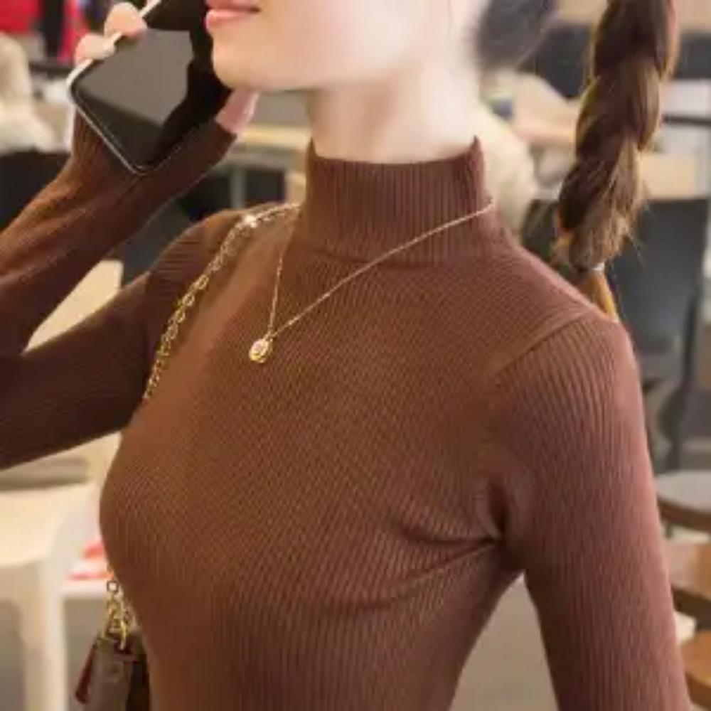 Autumn Winter Half High Collar Fur New Interior Pullovers Versatile Slim Fit Women's Clothing Stylish All-match Chic Sweaters