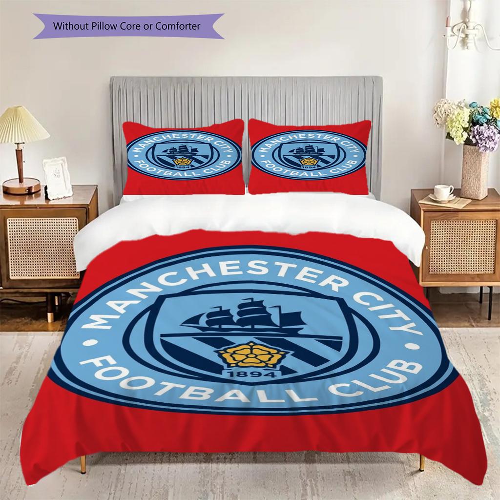 """Manchester City Football Club Emblem" Dreiteiliges Set""" (1 Bettbezug + 2 Kissenbezüge, ohne Füllung) 2D-Flache Bettbezug und Kissenbezug