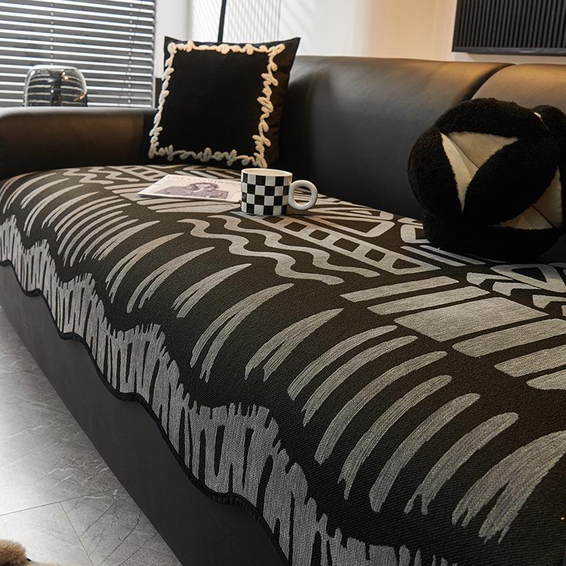Special-Shaped Black Sofa Cushion Universal In All Seasons  New Seat Cushion Fixed Non-Slip Light Luxury High-End Sofa Cover