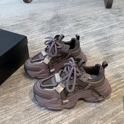 Women's Chunky Sneakers Breathable Mesh Platform Sports Shoes Woman Fashi Lace Up Thick Sole Casual Shoes Mujer