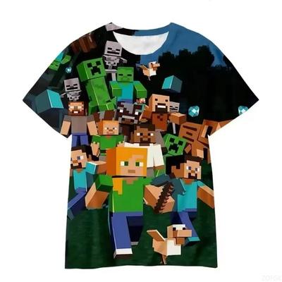 Sommer Mein Block 3D-Druck Cartoon Architektur Sport Schnelltrocknend Kurzarm Eltern-Kind-Kleidung