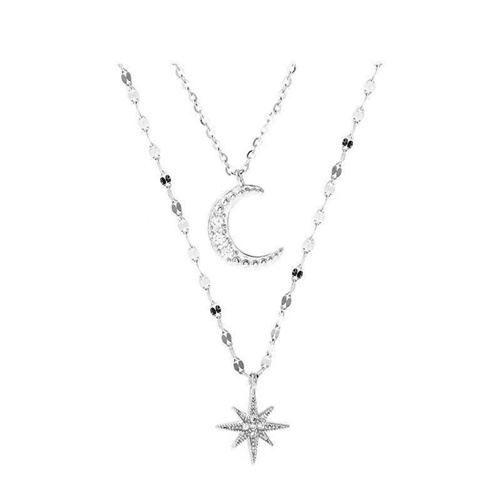 SUMENG 2024 Simple Double Layer Star Moon Charm Multilayered Necklace Delicate Clavicle Chain Zircon For Women Fashion Jewelry