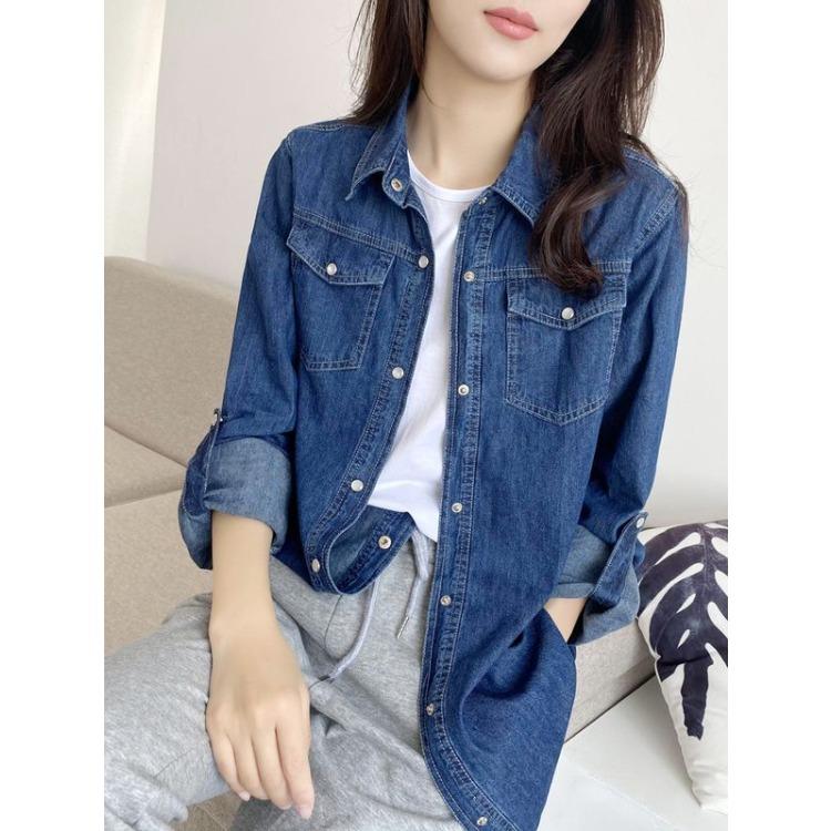 Fashionable Shirt Women Mid Length Cotton Korean Style Loose Fit Long Sleeve Blouse Spring Autumn Outerwear