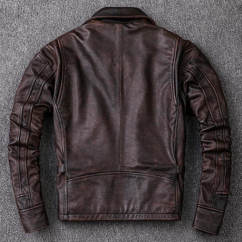 New Men Cowhide Coat Men 'S Genuine Leather Jacket Vintage Style Man Leather Clothes Motorcycle Biker Jackets Plus Size 134cm