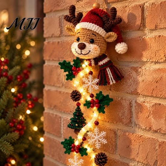 Warm Glowing Christmas Wall Decorations Door Hanger, Quilted Fabric Santa Snowman Tree Gingerbread Hanging Outdoor Porch Decoration for Holidays Light