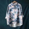 Women's Long Sleeve Shirt Button Vintage Floral Print Casual Hem Irregular Shirt Collar Top