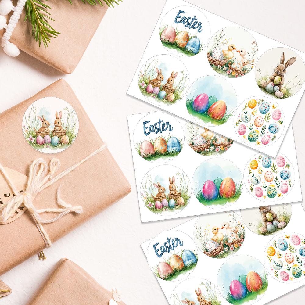 60pcs/6styles Easter Day Stickers, Easter Party Favours, Decoration Stickers, Greeting Card Stickers, Gift Bag Stickers