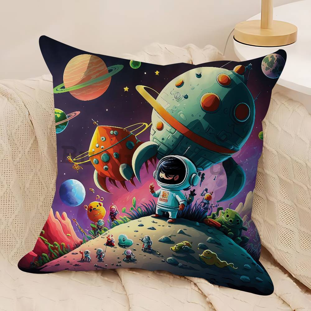 

Cartoon Space Astronaut Cushion Cover Inches Farmhouse Decor Home Throw Pillow Covers For Couch Decorations 12x12Inch
