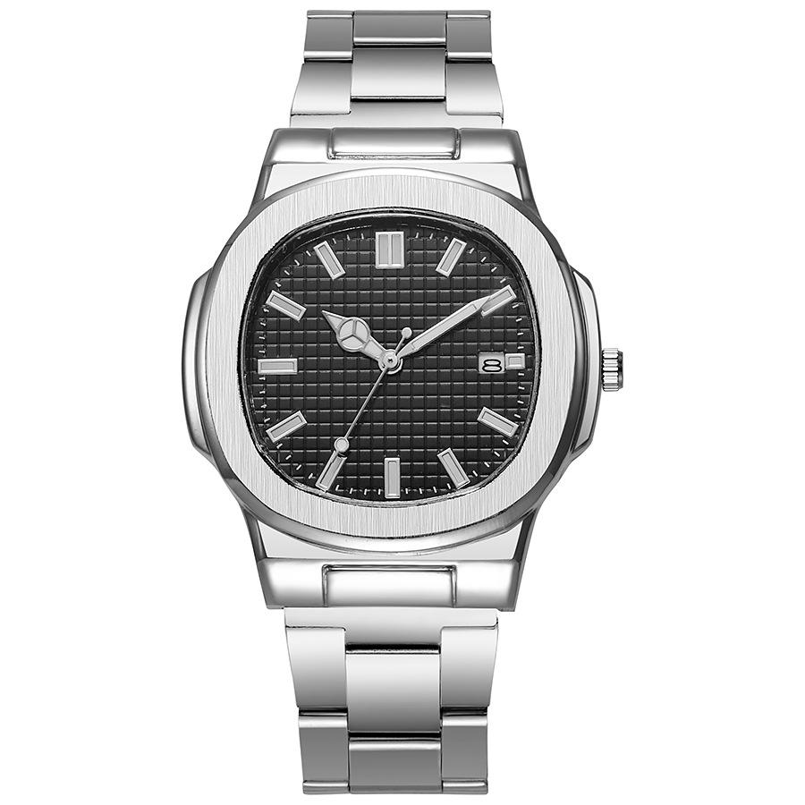 2026 Men's Quartz Watch: Steel Band, Square Calendar, Cross-Border Hot Fashion.