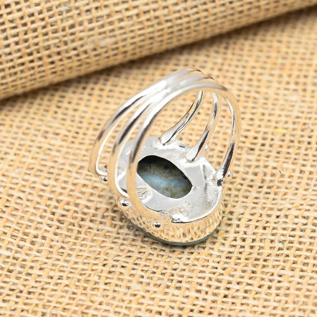 Pretty Larimar Gemstone 925 Sterling Silver Handmade Jewelry Lavish Ring For Wedding Gift