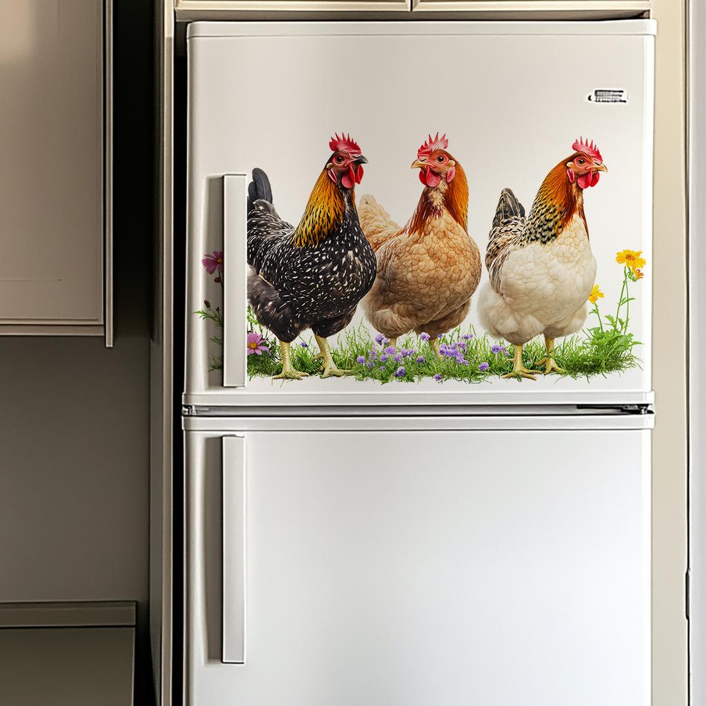 Countryside Chickens & Flowers Fridge Magnets, Farmhouse Wall Decals for Home Decor, Self-Adhesive