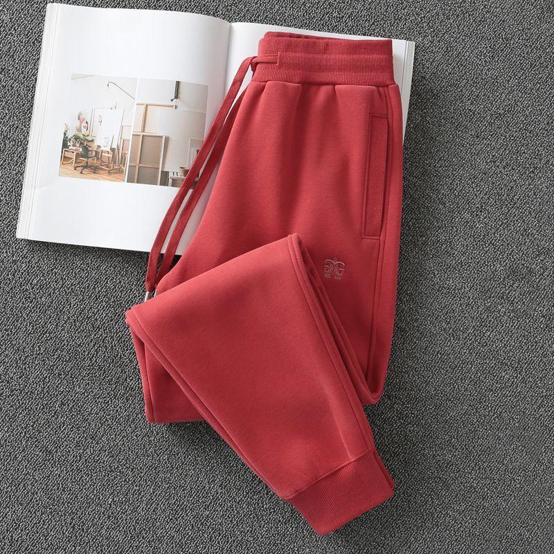 Retro Dark Green Winter Fleece-Lined Casual Slimming Sweatpants