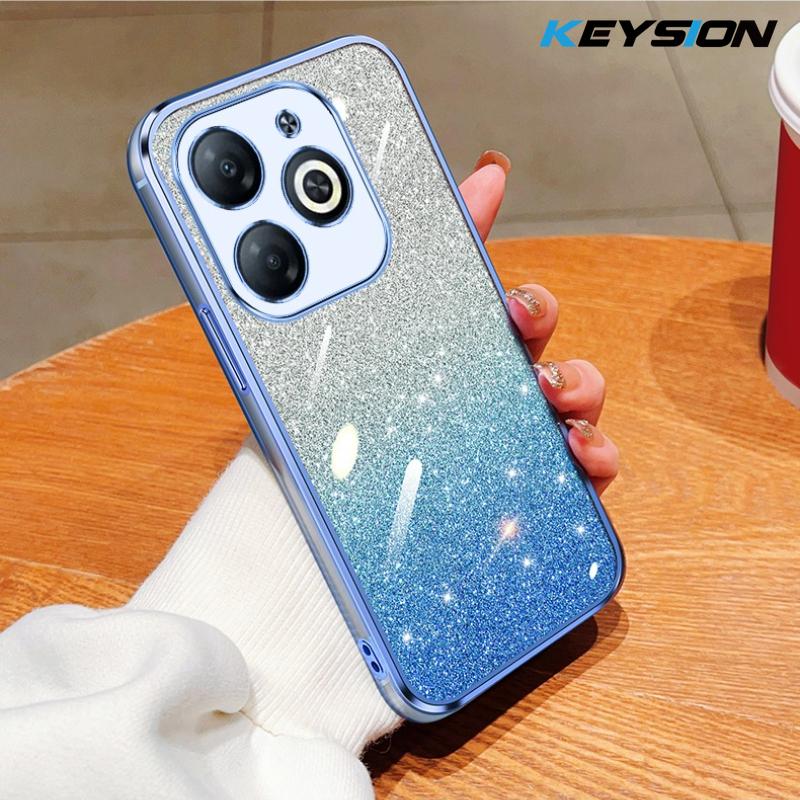 KEYSION Luxury Plating Glitter Phone Case forTECNO Spark Go 2024 20 20C Transparent Soft TPU Shockproof Cover for Tecno Pop 8