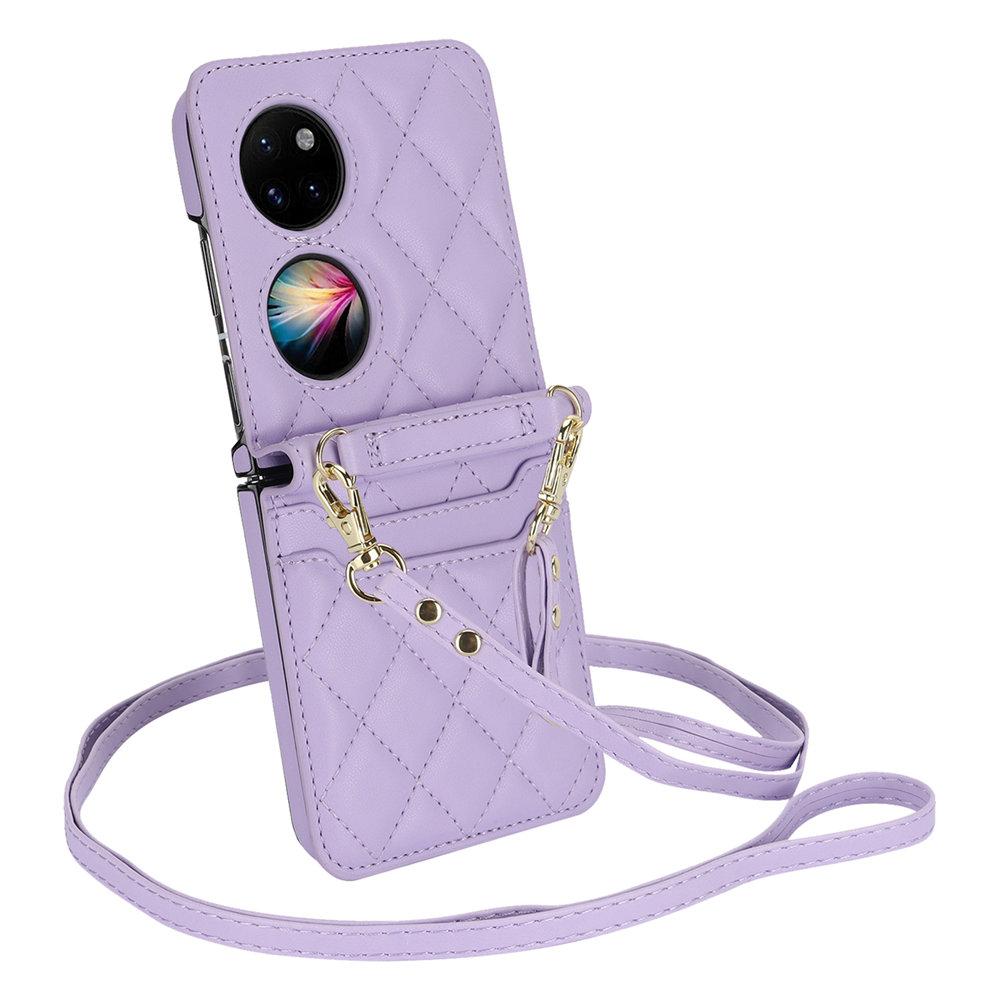 

Модный кожаный чехол-кроссбоди со слотами для карт для Huawei P50 Pocket, с длинным ремешком-шнурком и браслетом-крышкой P50 Pocket фиолетовый