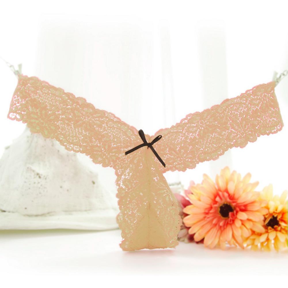 Pure Lace Sexy Panties Women's Bow Low Waist Seamless Women's Panties Temptation Thong Transparent T-pants 2106