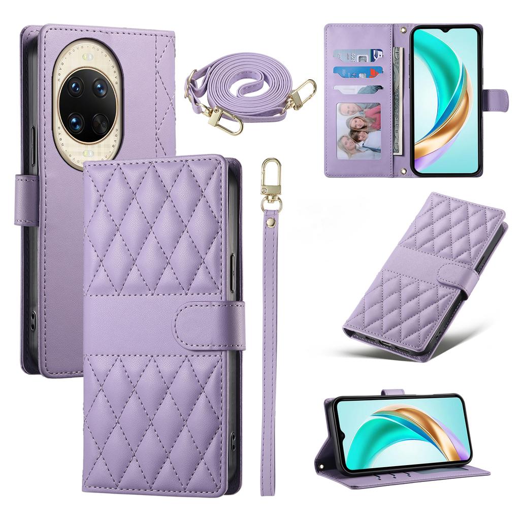 For Huawei Nova 14 Ultra 5G Case Rhombus Stitching Wallet Stand Leather Phone Cover with Long/Short Strap