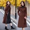 Women's Extra Long Wool Coat with Tie - Autumn/Winter Korean Fashion, Lapel Design (HR1018)