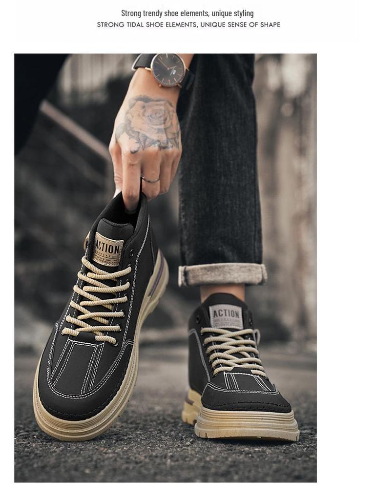 Men's High-Top Leather Martin Boots - Trendy, Non-Slip, Casual, Versatile Short Boots for Autumn