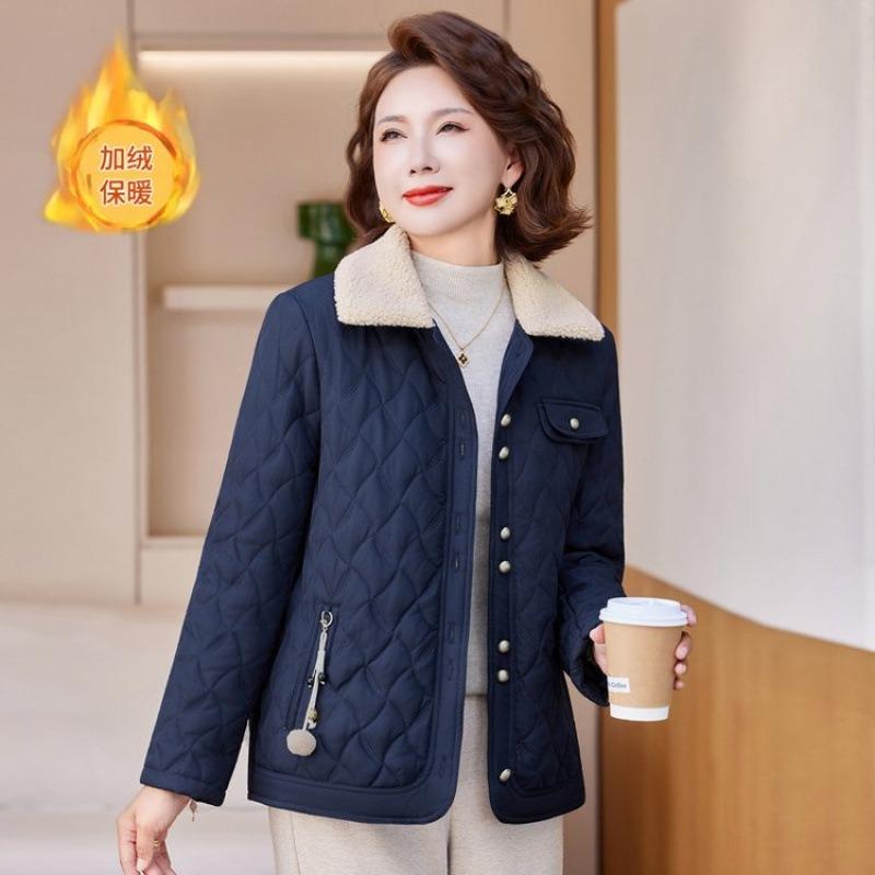 Winter cotton-padded clothes new lapel fashion versatile and light middle-aged and elderly women's velvet padded jacket