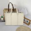 Simple and Stylish Large Capacity Hand-held Contrasting Canvas Bag, Japanese and Korean Three-dimensional Versatile Commuting Tote Bag
