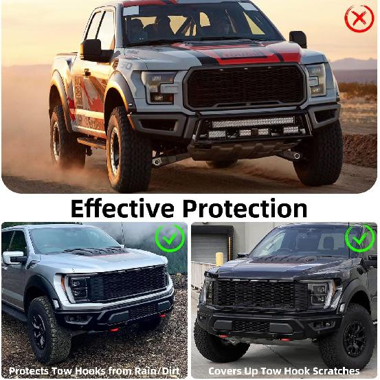 2PCS Tow Hook Covers For Ford F150 2004-2024, Compatible With Toyota Tundra 2017-, Car Accessories For Front Bumper Tow Hook Rubber Sleeve (Red)