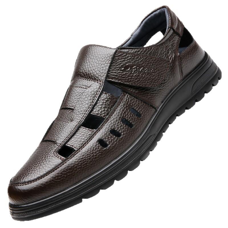 Factory goods summer business hollow leather sandals middle-aged and elderly leather breathable shoes men's leather shoes