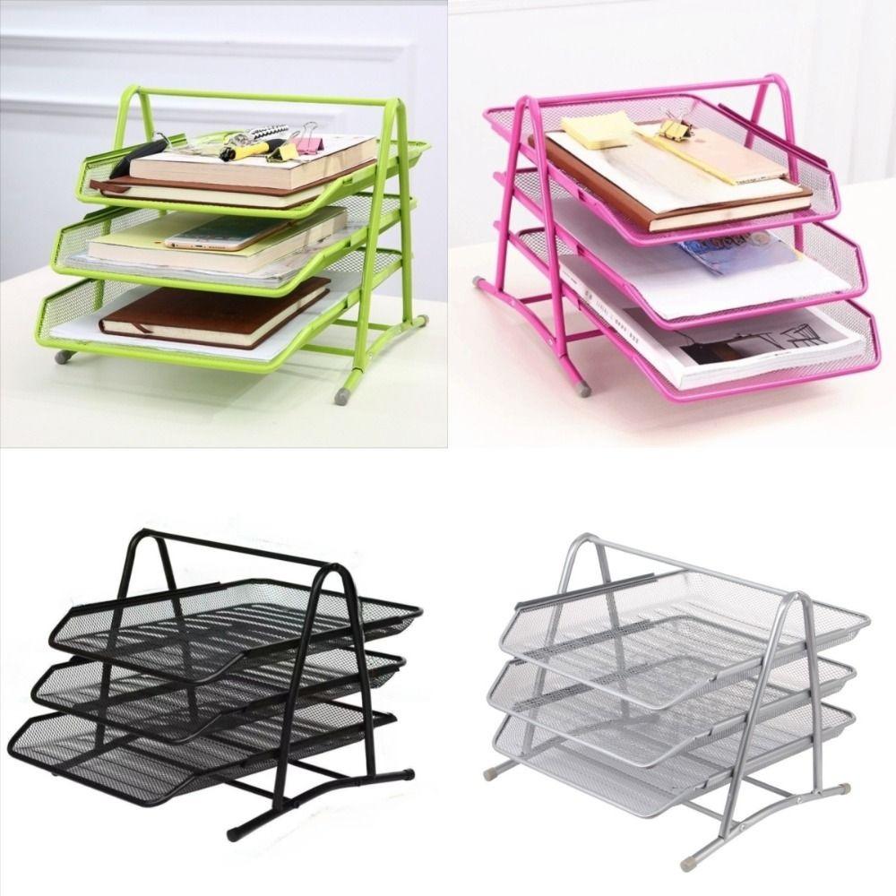 Metal Three-layer File Rack Wire Mesh Desktop Document Rack Durable Desktop Data Tray  Countertop