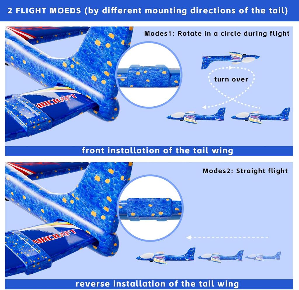Pack Aeroplane Launcher Toy Aeroplane Construction Kits,LED Foam Glider Catapult, Flight Modes,3-12 Years Old Boys Girls Birthday Gifts