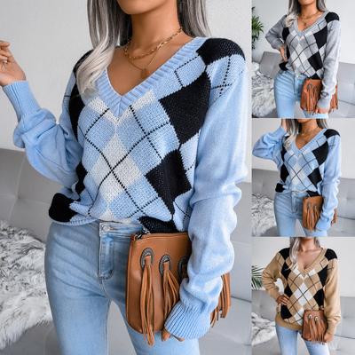 Autumn/Winter New Arrival: Academic-Style Diamond-Patterned Casual Knitwear for Women Women's Sweatshirt