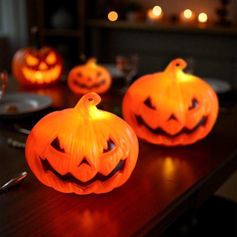 6pcs Halloween LED Pumpkin Lights, Pumpkin Tea Lights, Small Pumpkin Statue Lights, Battery Operated Lights for Halloween