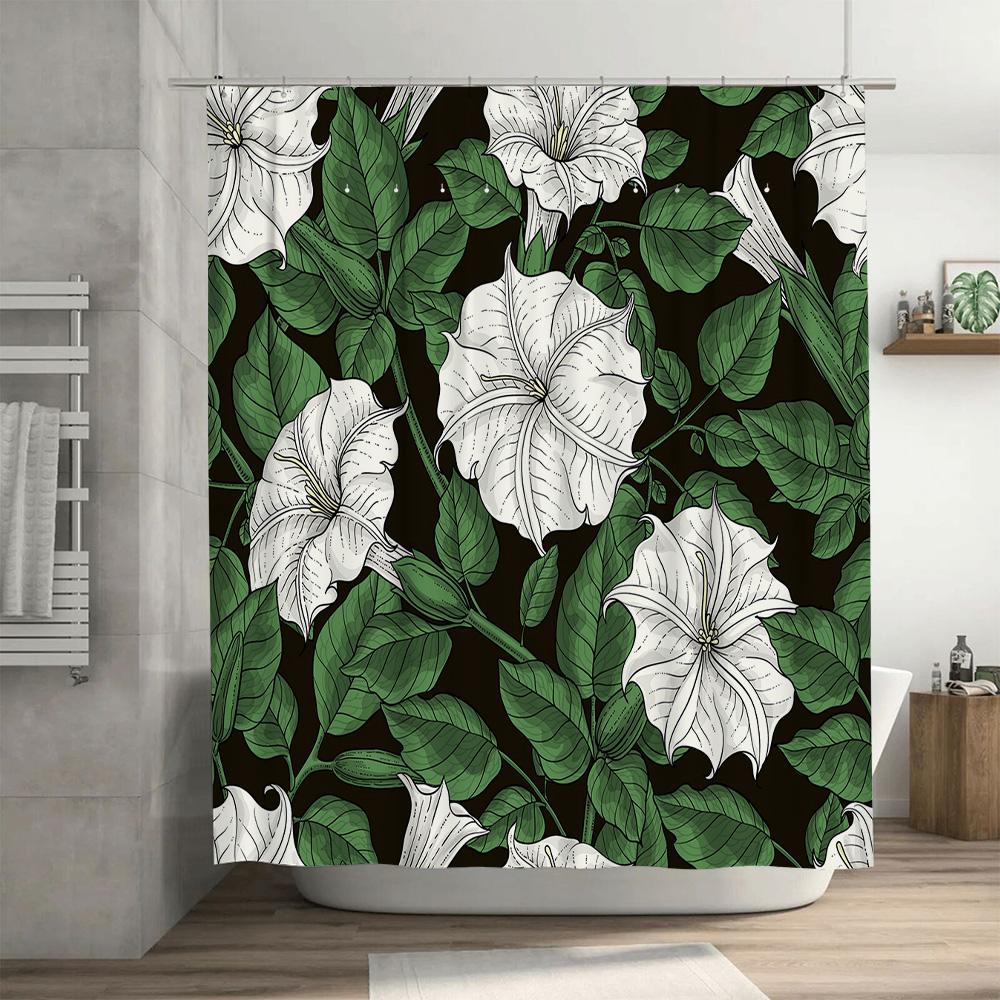 Exquisite White Flower Leaf Shower Curtain Waterproof Decoration Bathroom Decor Modern Style Home Accessories Customizable Size