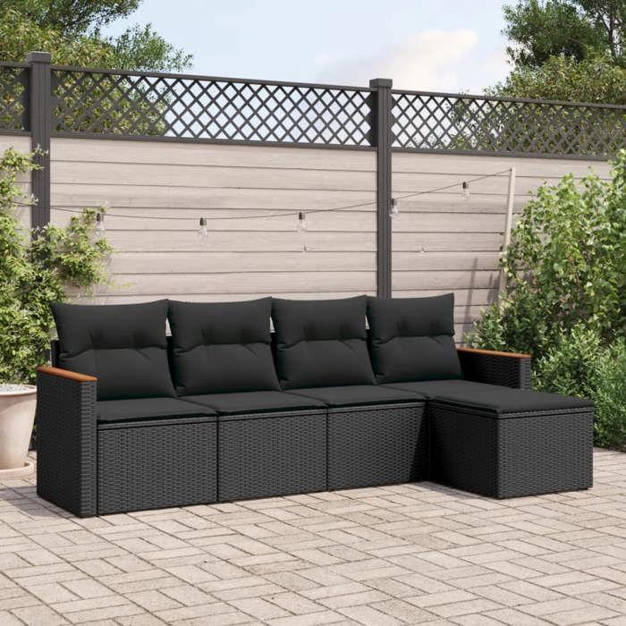 VidaXL Salon de Jardin avec Coussins 5 pcs, Canapés de Terrasse, Ensemble de Meubles de Patio, Mobilier d'Extérieur, Noir 3258317