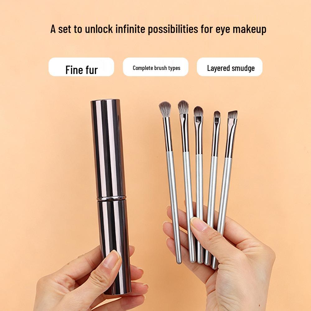 Cangzhou 5-teiliges Lidschattenpinsel-Set mit Aufbewahrungsbecher – Starker Griff, Minimale Puderaufnahme & Kein abfliegendes Puder