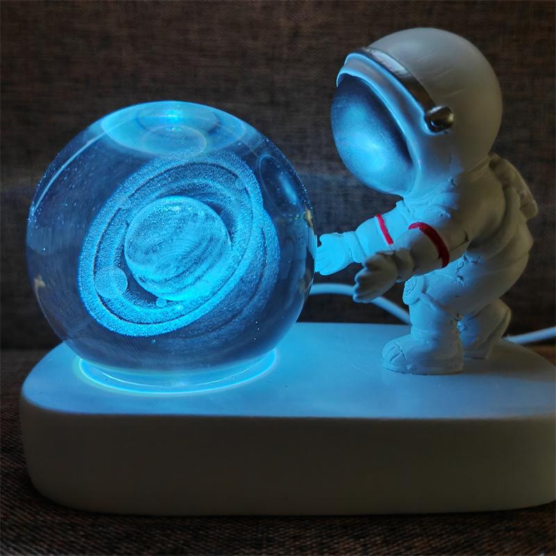 Astronaut Creativ 3D Minge de Cristal Led Lumină de noapte pentru Dormitor Copii Planetă Spațiu Lampă Sistem Solar USB Cadou de Crăciun pentru copii