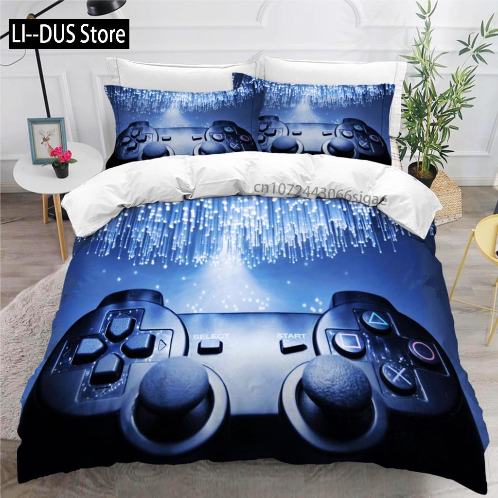 Spelarduvetäcke Set För Pojkar Spelbäddset För Tonåringar Videospel Täckesöverdrag Playstation King Size 2/3 delar Påslakan
