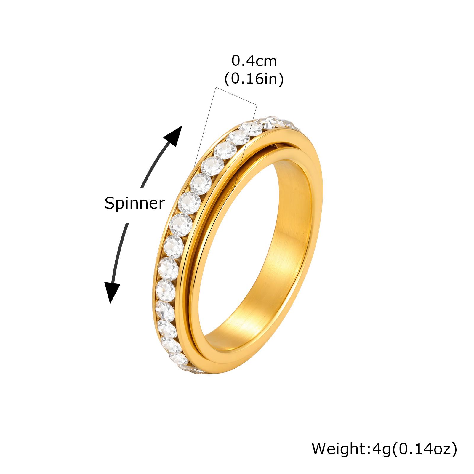 Spinner Ring Zirkonia Ewigkeitsring für Damen Herren, 4mm Edelstahl Fidget Ring zur Linderung von Angst Stress Anlauffrei US Ring Size 08 beige