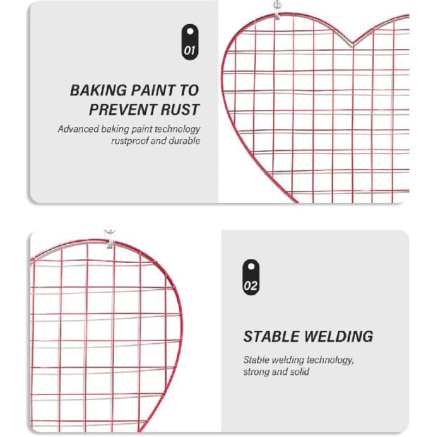 

2PCS Heart-Shaped Metal Wire Grid Panel, 22x20 Inch Reusable Wall Grid, Hanging Photo Wall Display for Home and Bedroom Decor