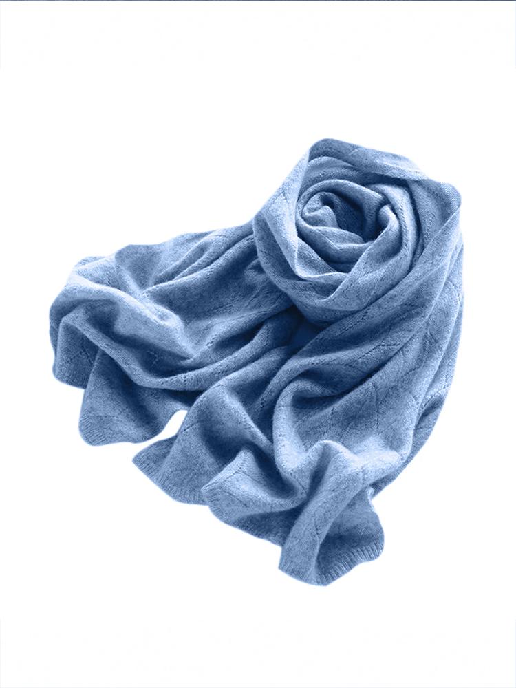 100% Wool Knitted Long Scarf For Women Winter Soft Warm Fashionable Stylish Two-In-One Scarf Shawls Hollow Out Wollen Neck Warm One Size синий