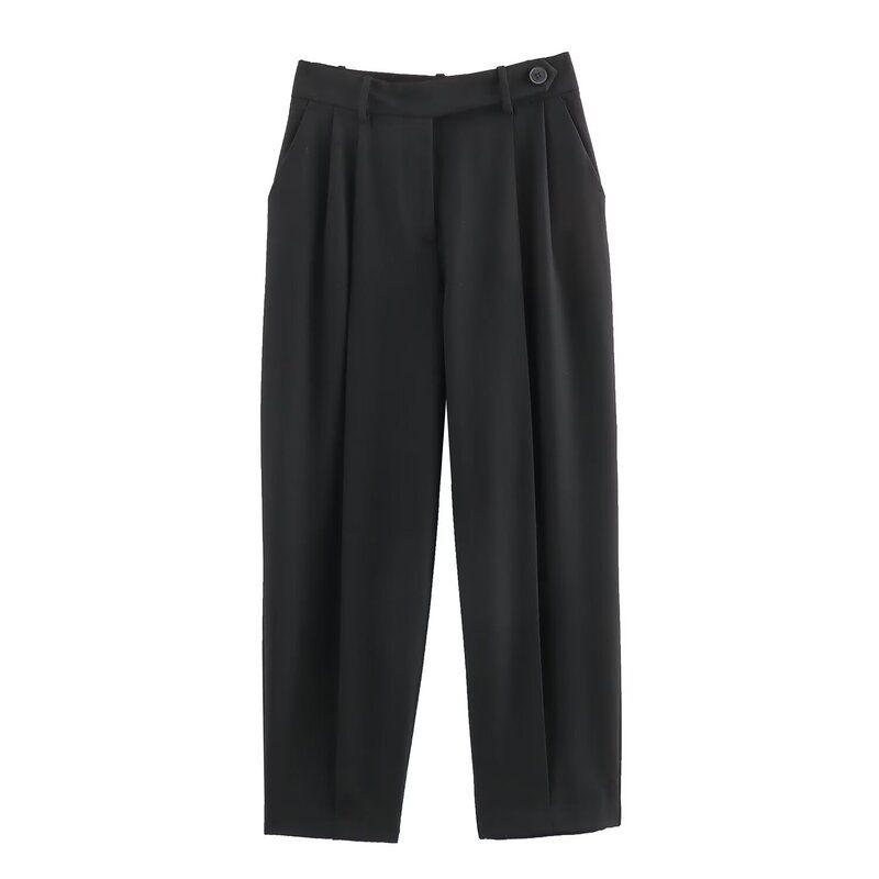 Spring 2024 New Leisure Suit Women's Asymmetric Vest 1608330 Pleated Design Skinny Pant 1608230