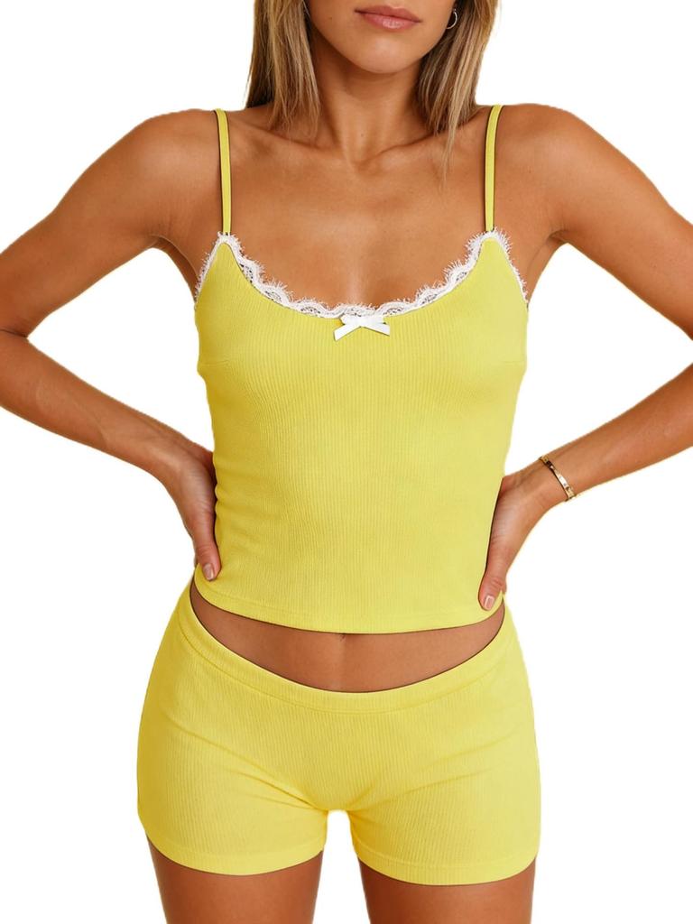 2026 Trendy European & American Women's Spaghetti Strap Sexy Two-Piece Shorts Set
