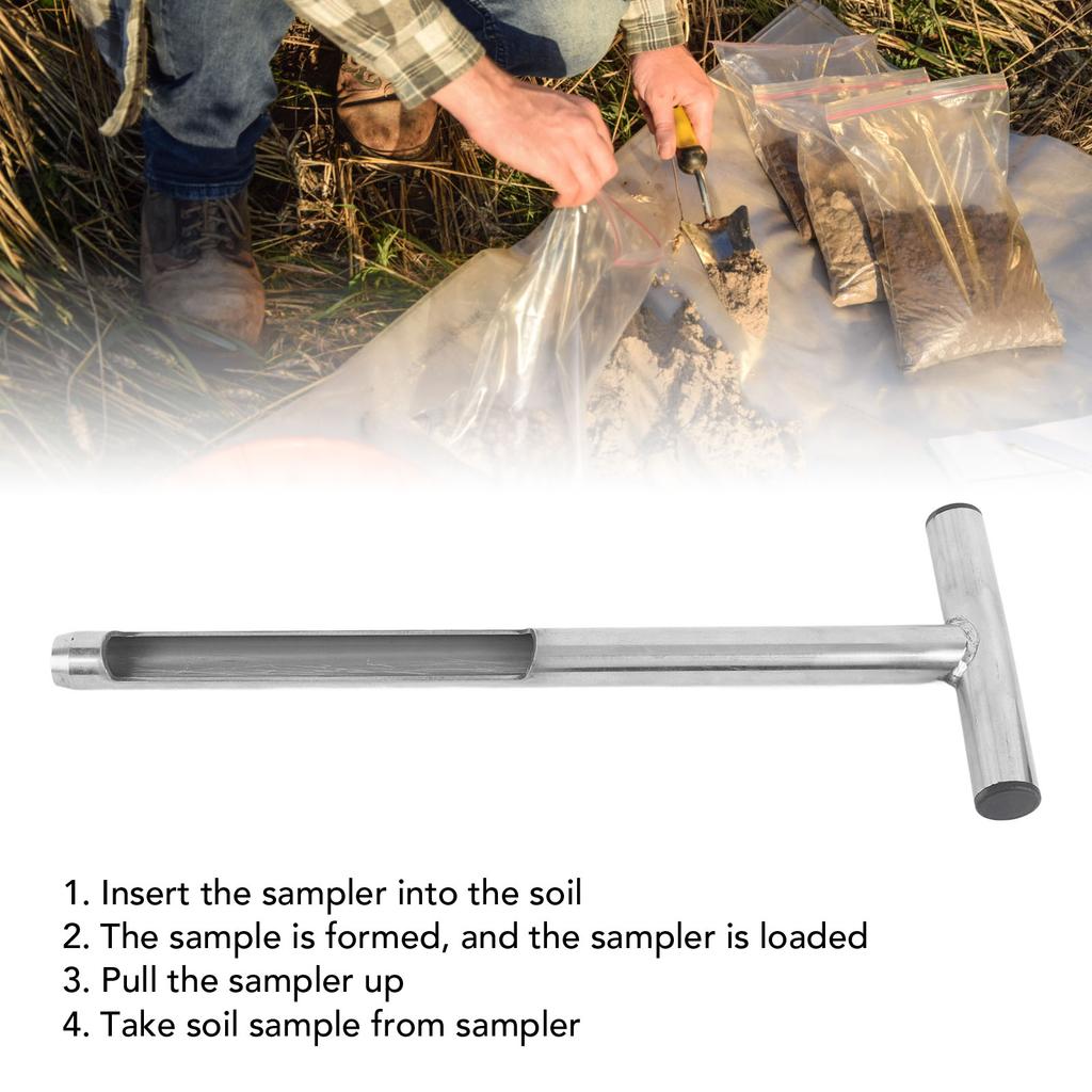 Soil Sampler with 2 Sampling Bags Reusable Stainless Steel T Handle Soil Probe for Plant Care Garden Lawn Farm