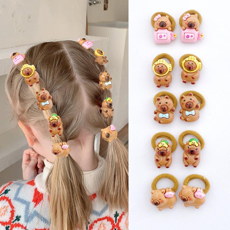

Set of 10 Bear Design Elastic Hair Bands for Children with Various Bear Shapes and Accessories Suitable for Daily Use and Hair Styling One Size жовтий