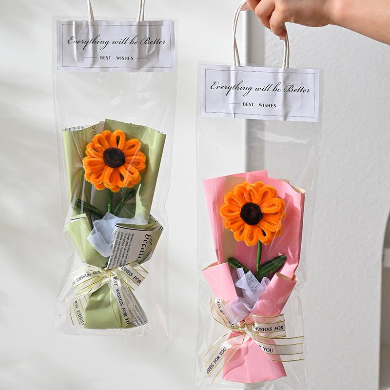 Qixi Festival Valentine's Day Teachers' Day Sunflowers Handmade DIY Twist Stick Knitting Bouquet Gift for Girlfriend Girls