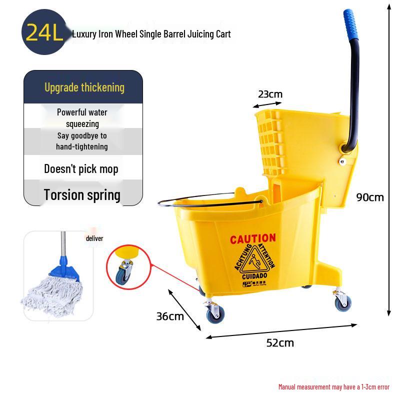 Durable Iron Wheeled Mop Bucket with Juicing Water Cart for Hotel Cleaning