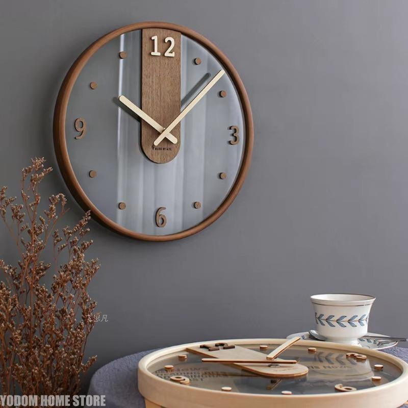 Modern Transparent Glass Wall Clock 3D Digital Minimalist Silent Wooden Clocks Living Room wall decoration items 12inchs Watch