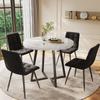 Modern Dining Table Set (5-piece) with 4 Chairs, Round Kitchen Table with 80 Cm Diameter and Black Metal Legs, White MDF Board, Black Velvet Chairs