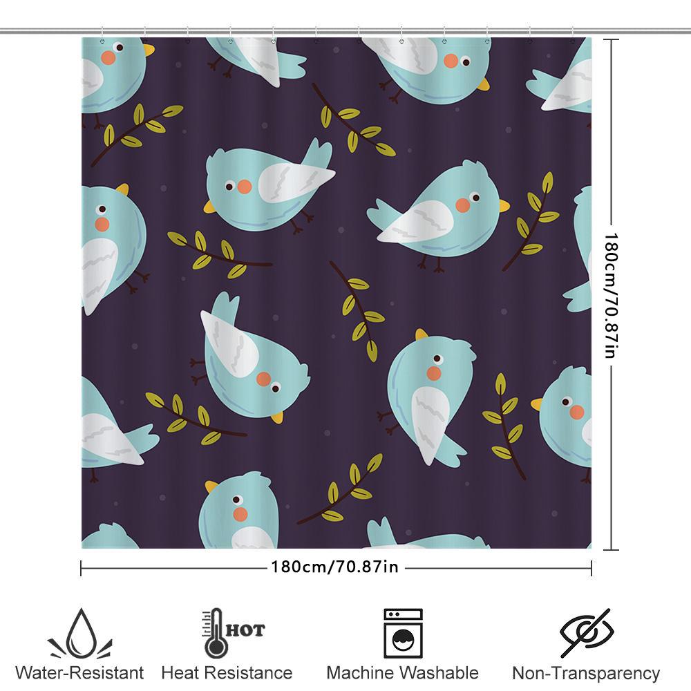 Blue Bird Print Shower Curtain Bathroom Decor Waterproof Fabric Home Decoration
