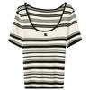 Sancai Damen 2025 Sommer Colorblock Streifen Slim Stricktop